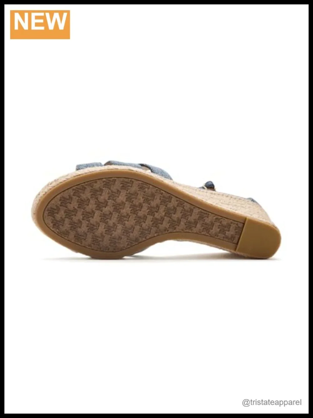 Nappa Denim Espadrille Wedge Sandal with Ankle Strap and Jute Heel